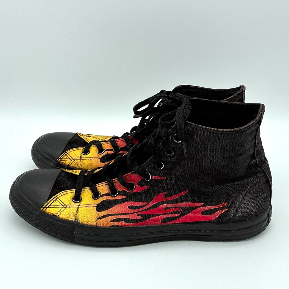 VTG Converse Chuck Taylor All Star Sneakers Mens 13 Black Logo Flames High Top